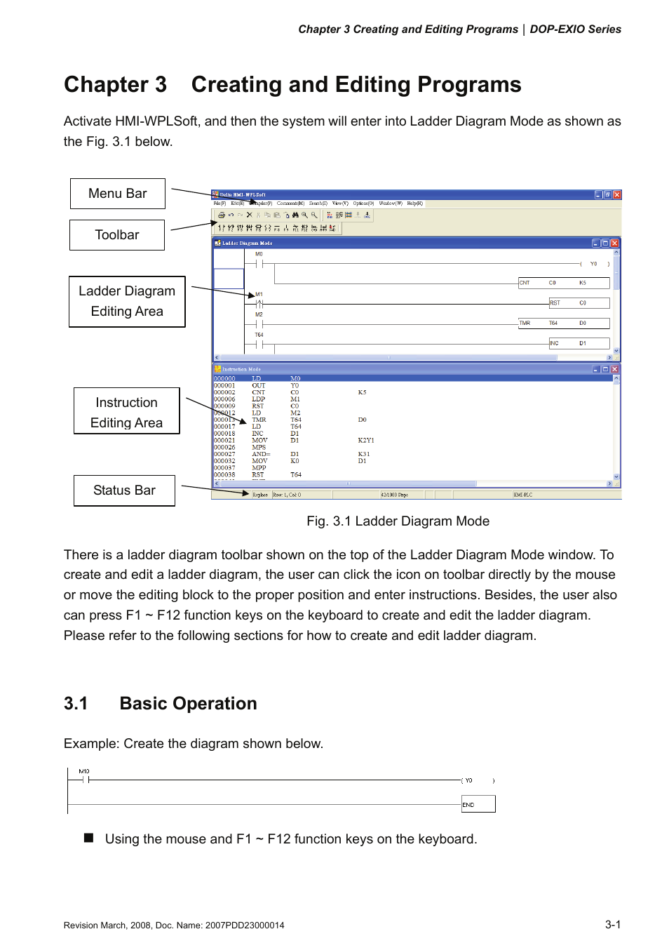 Chapter 3 creating and editing programs, 1 basic operation, Chapter 3 | Creating and editing programs -1 | Delta Electronics Extension Digital I/O Module DOP-EXIO14RAE User Manual | Page 22 / 157