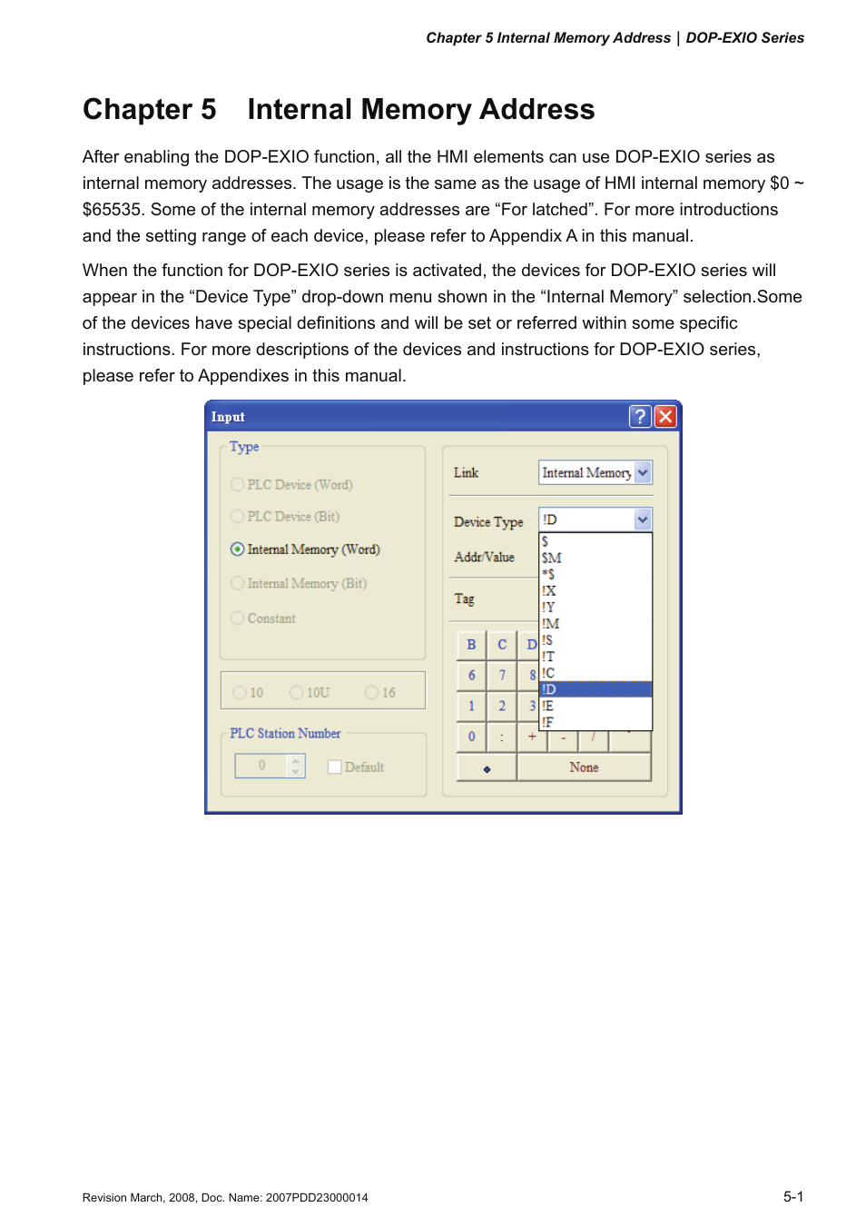 Chapter 5 internal memory address, Chapter 5, Internal memory address -1 | Delta Electronics Extension Digital I/O Module DOP-EXIO14RAE User Manual | Page 56 / 157