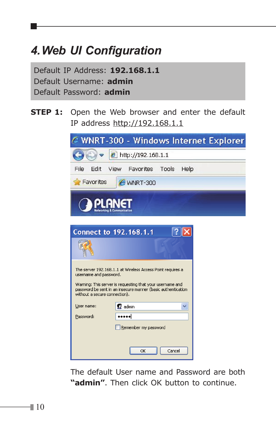 Web ui configuration | PLANET WNRT-300 User Manual | Page 10 / 12