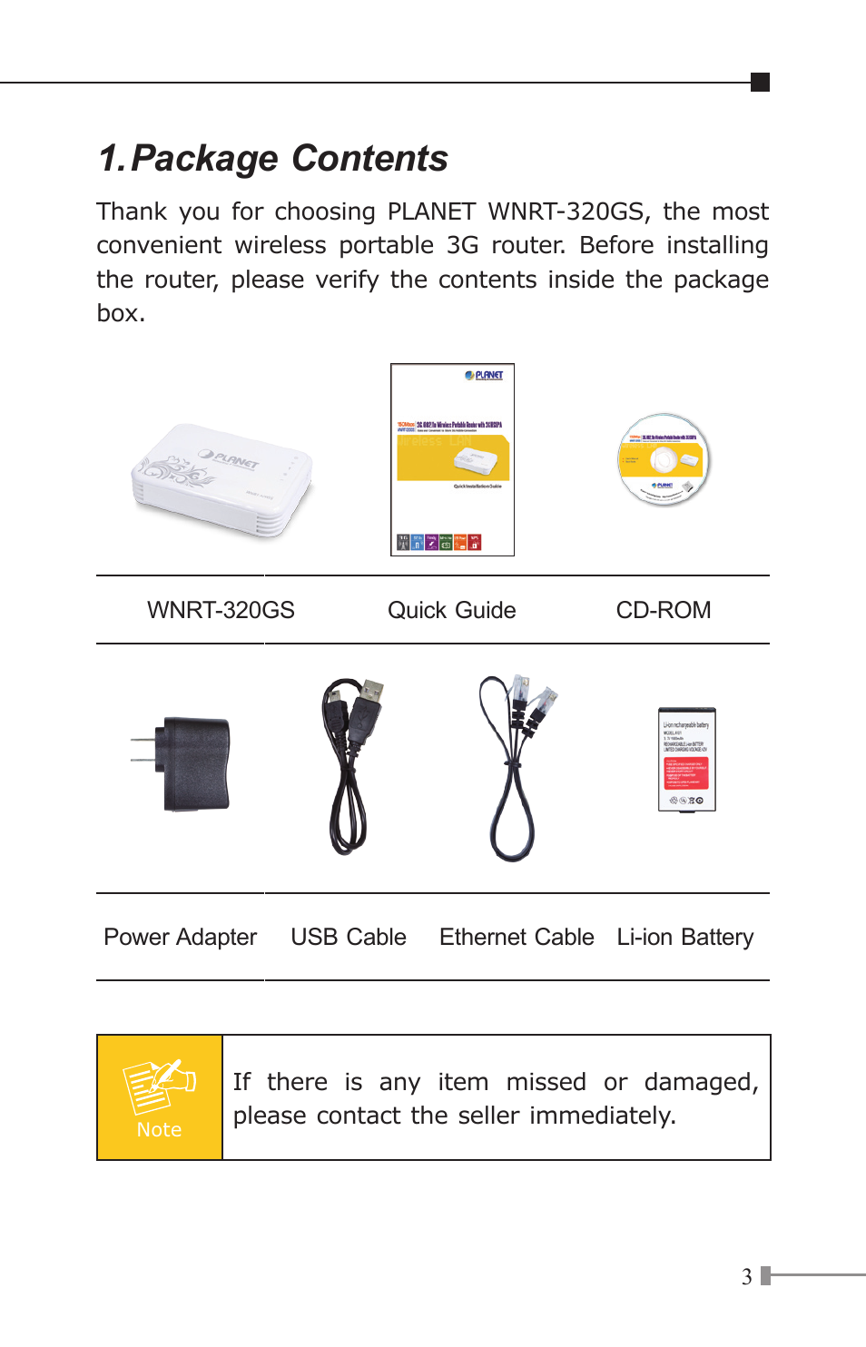 Package contents | PLANET WNRT-320GS User Manual | Page 3 / 12