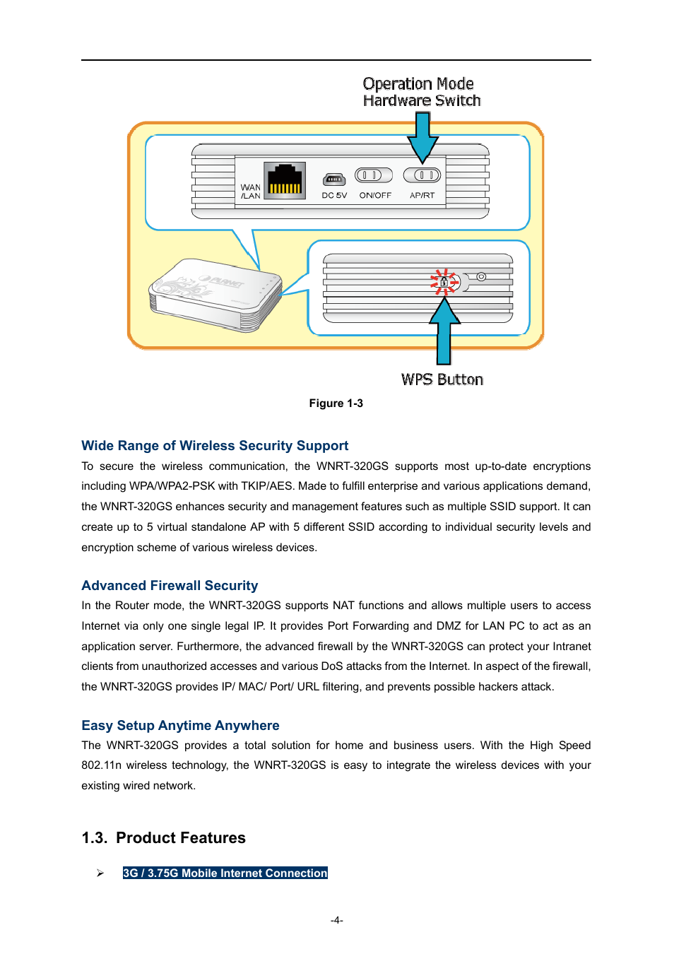 Product features | PLANET WNRT-320GS User Manual | Page 10 / 83