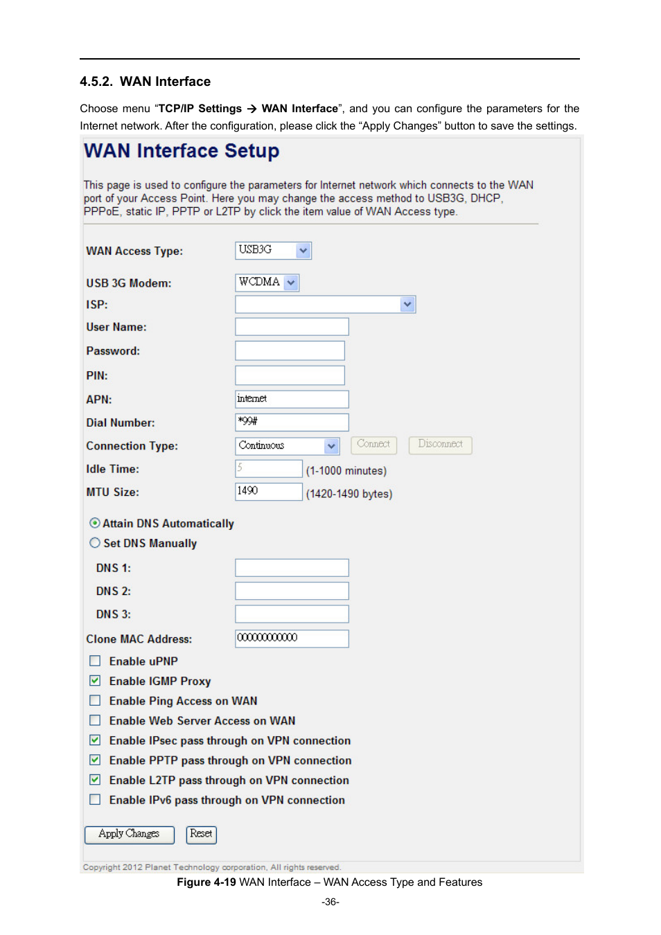 Wan interface | PLANET WNRT-320GS User Manual | Page 42 / 83