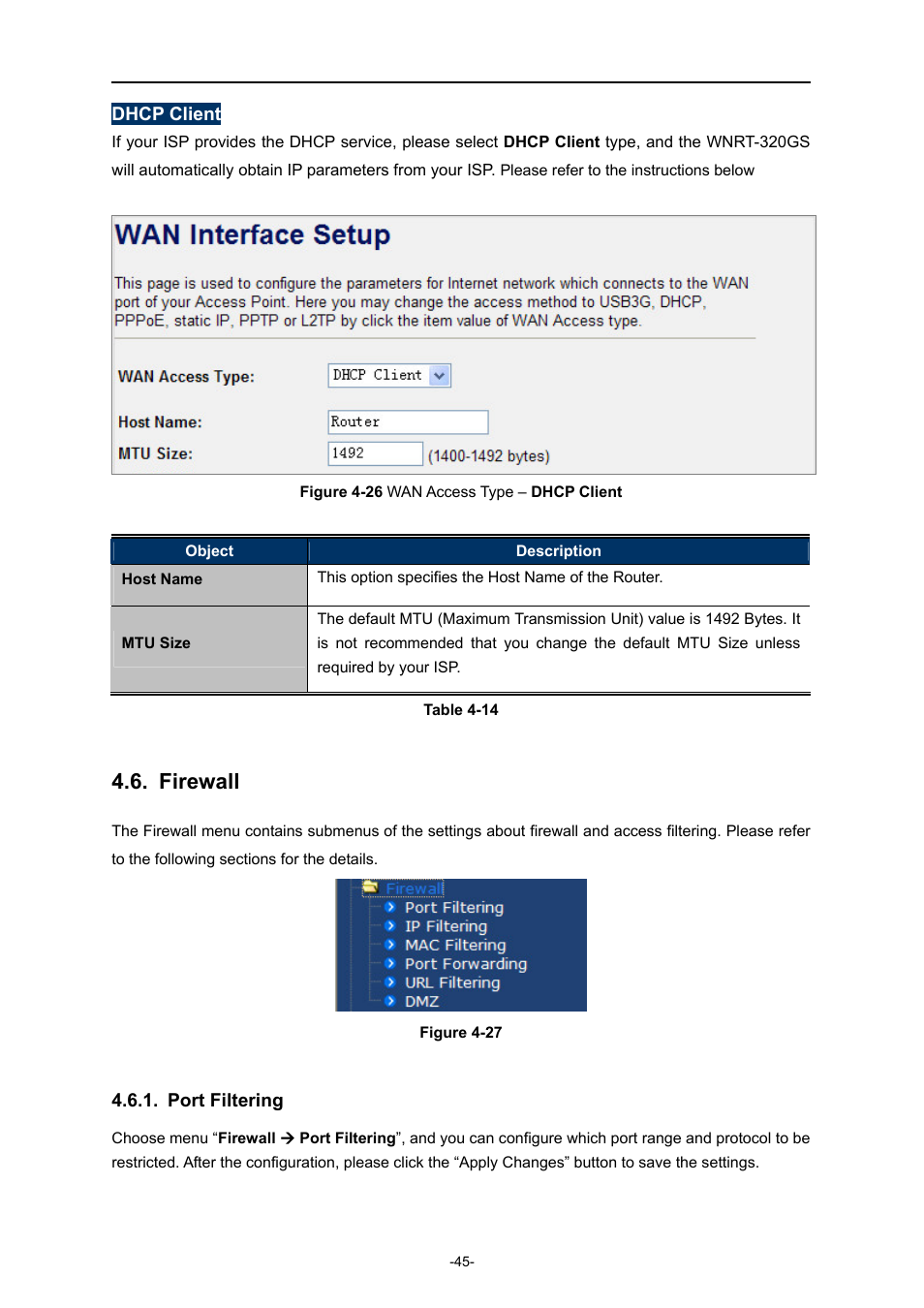 Firewall, Port filtering | PLANET WNRT-320GS User Manual | Page 51 / 83