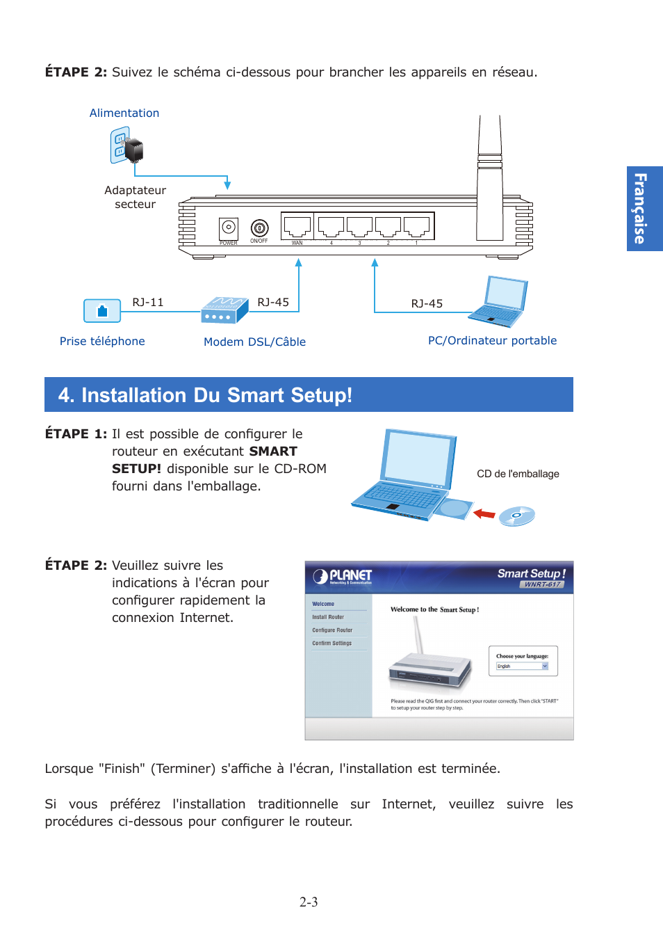 Installation du smart setup, Franç aise | PLANET WNRT-617 User Manual | Page 13 / 48