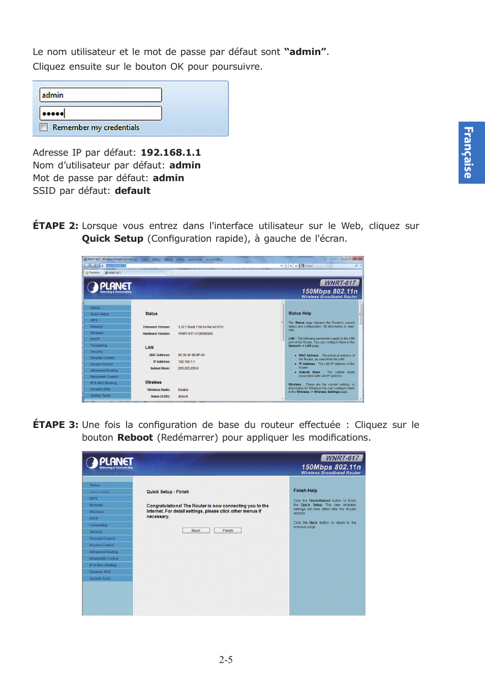 Franç aise | PLANET WNRT-617 User Manual | Page 15 / 48