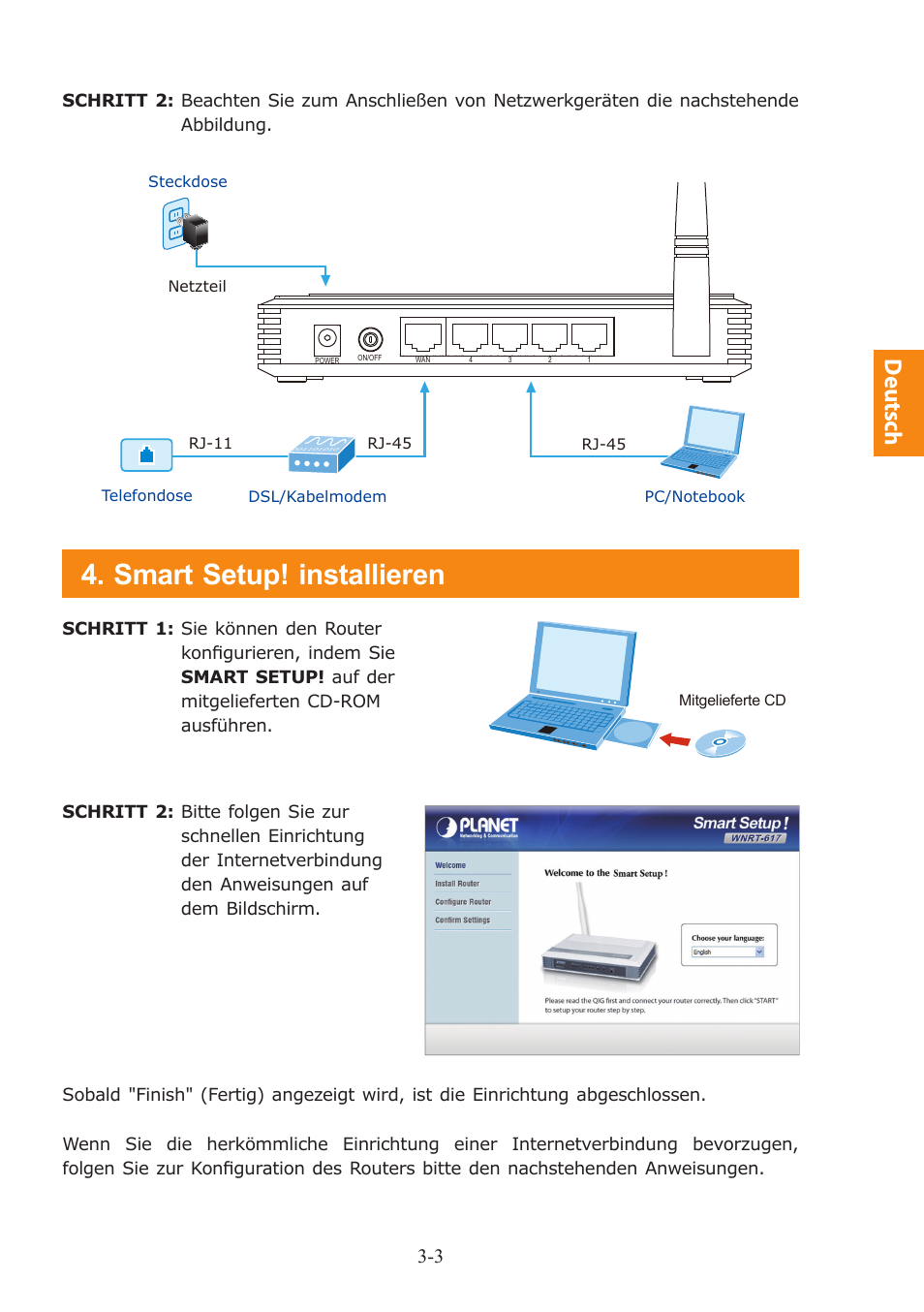 Smart setup! installieren, Deutsch | PLANET WNRT-617 User Manual | Page 19 / 48