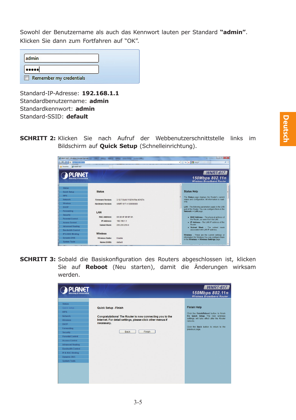 Deutsch | PLANET WNRT-617 User Manual | Page 21 / 48
