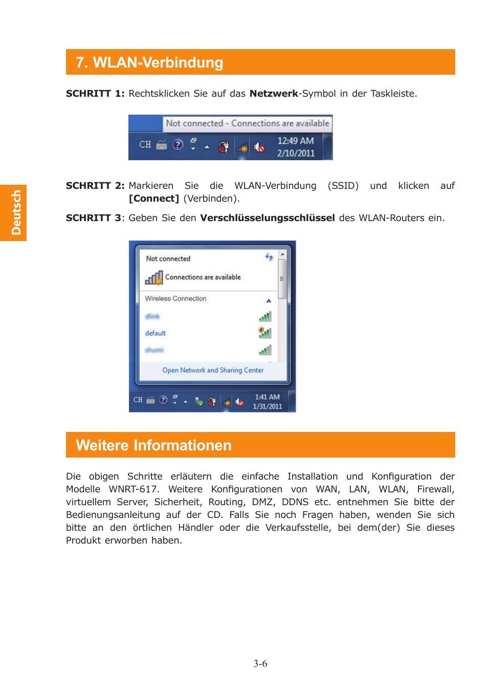 Wlan-verbindung, Weitere informationen, Deutsch | PLANET WNRT-617 User Manual | Page 22 / 48