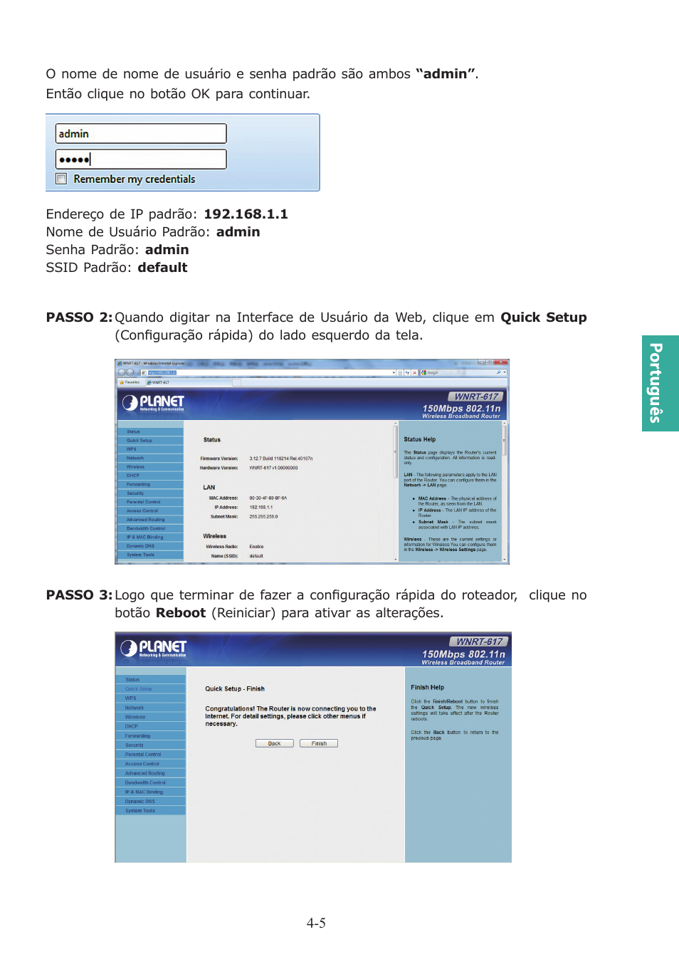 Por tuguês | PLANET WNRT-617 User Manual | Page 27 / 48