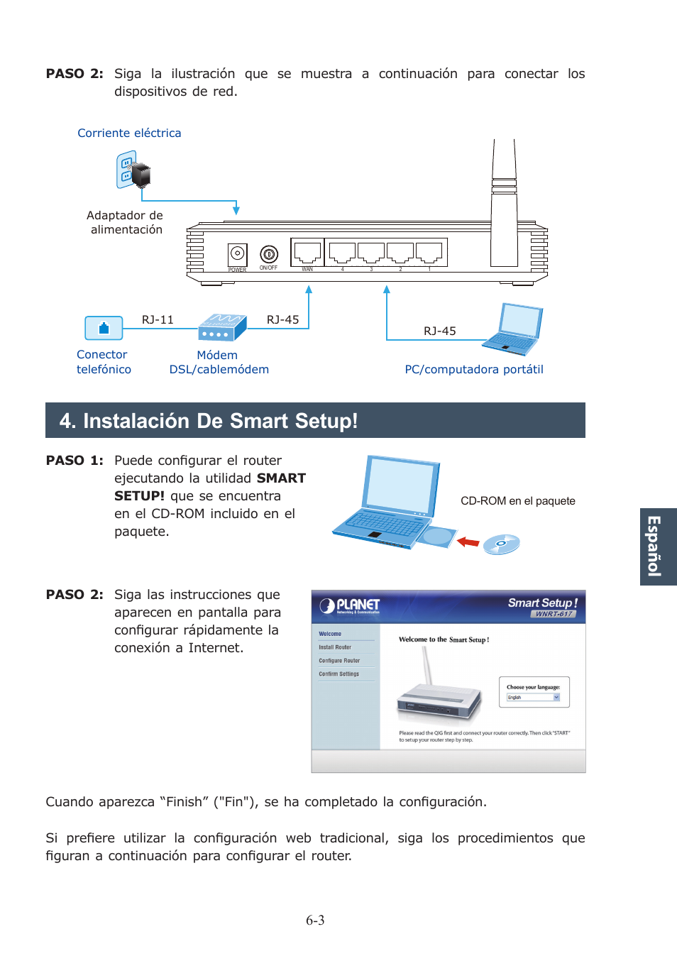 Instalación de smart setup, Español | PLANET WNRT-617 User Manual | Page 37 / 48