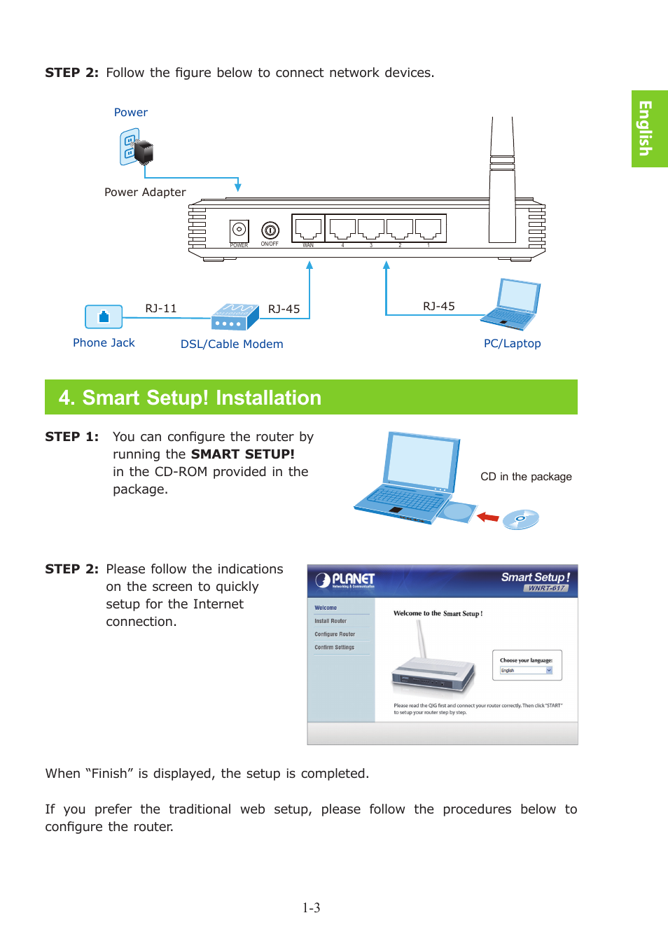 Smart setup! installation, English | PLANET WNRT-617 User Manual | Page 7 / 48