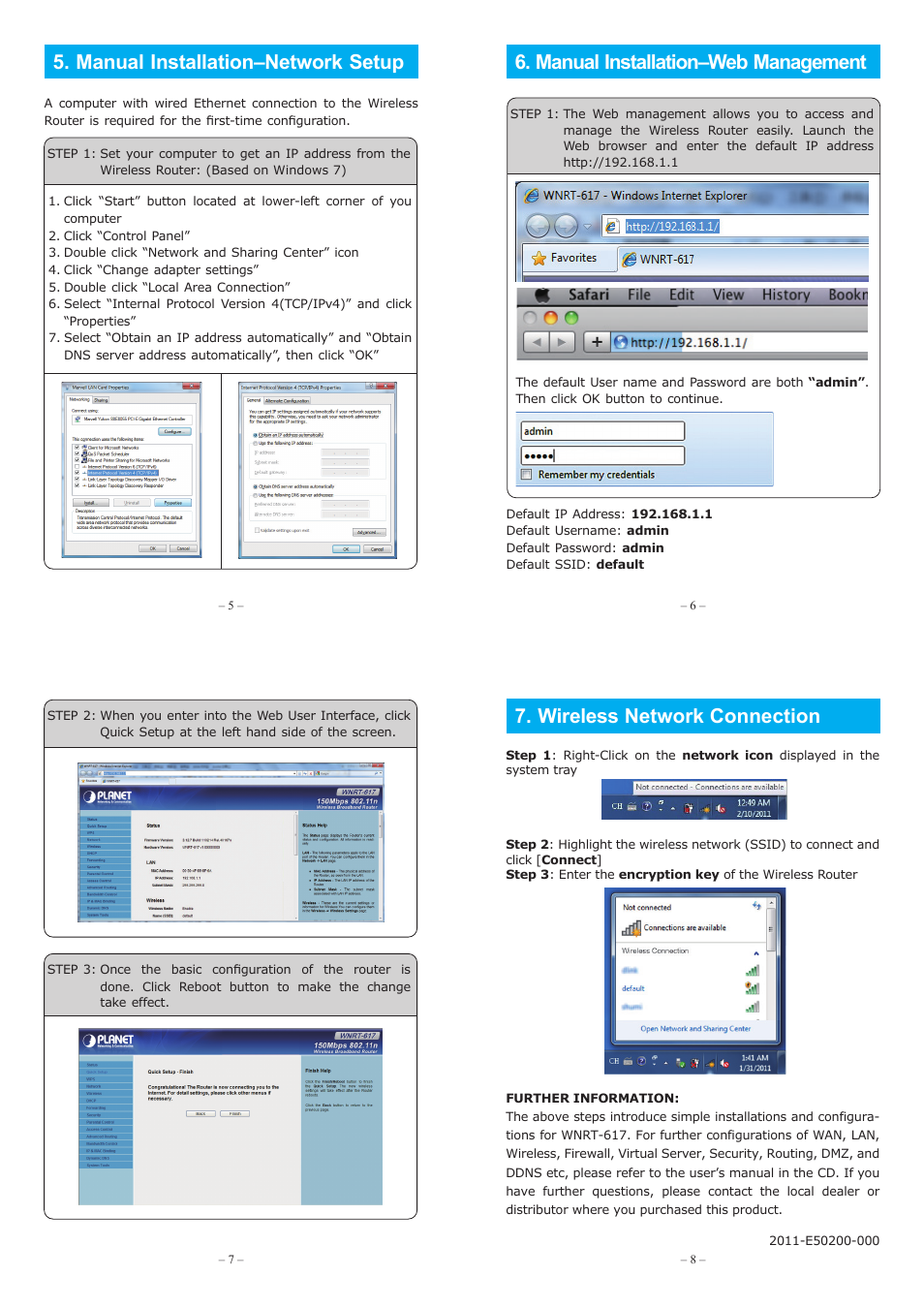 11n wireless broadband router, 150mbps, Package contents | Manual installation–network setup, Manual installation–web management, Wireless network connection, Wnrt-617 | PLANET WNRT-617 User Manual | Page 2 / 2