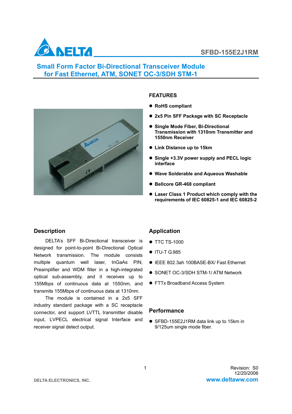 Delta Electronics SFBD-155E2J1RM User Manual | 7 pages