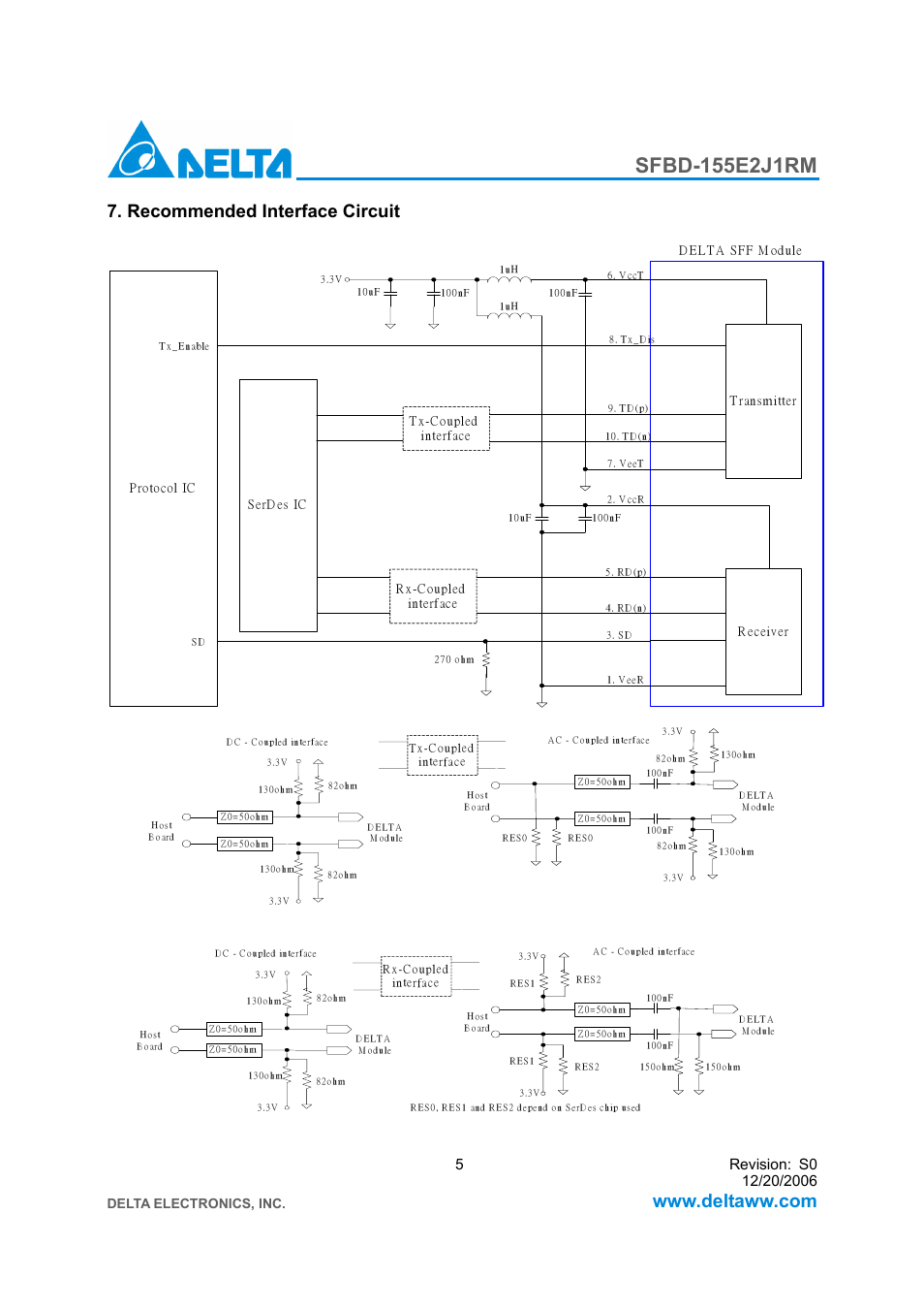 Recommended interface circuit | Delta Electronics SFBD-155E2J1RM User Manual | Page 5 / 7