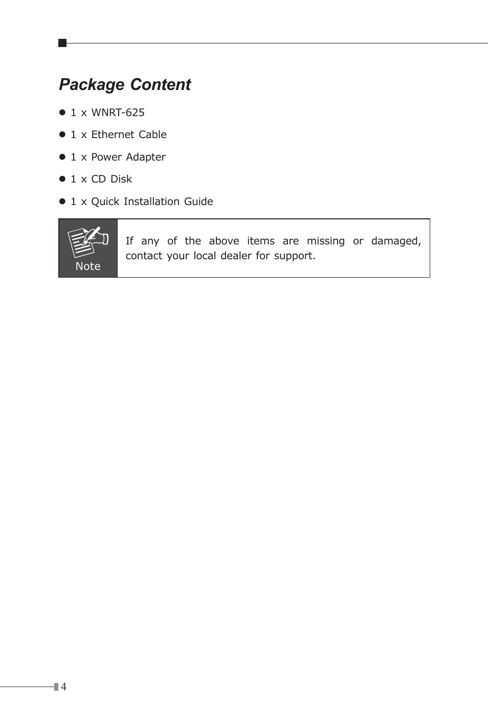 Package content | PLANET WNRT-625 User Manual | Page 4 / 12