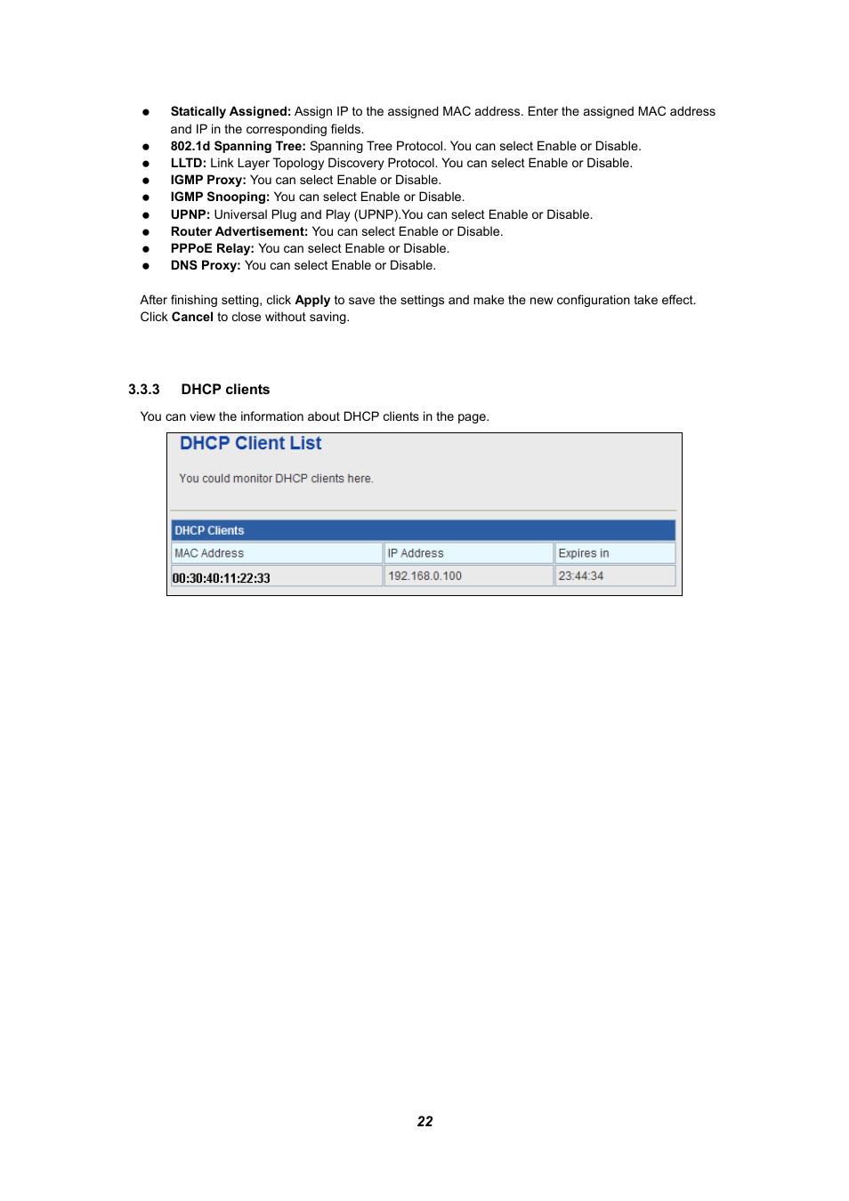 3 dhcp clients | PLANET WNRT-625 User Manual | Page 22 / 42