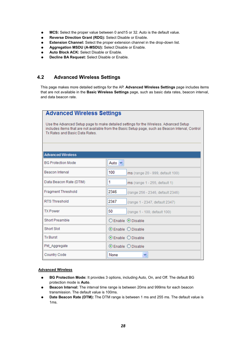2 advanced wireless settings, Dvanced, Ireless | Ettings | PLANET WNRT-625 User Manual | Page 28 / 42