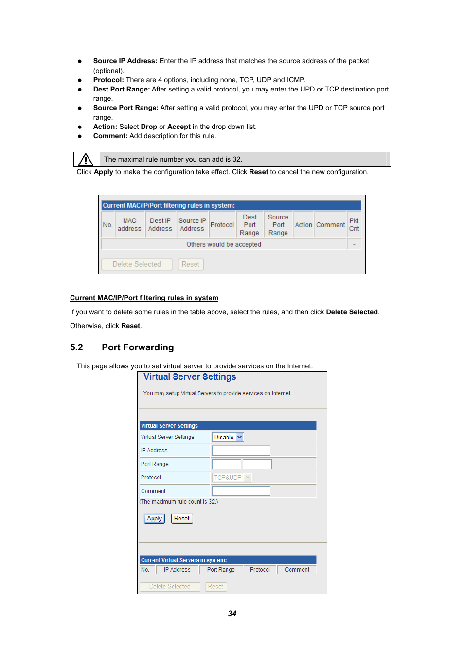2 port forwarding, Orwarding | PLANET WNRT-625 User Manual | Page 34 / 42