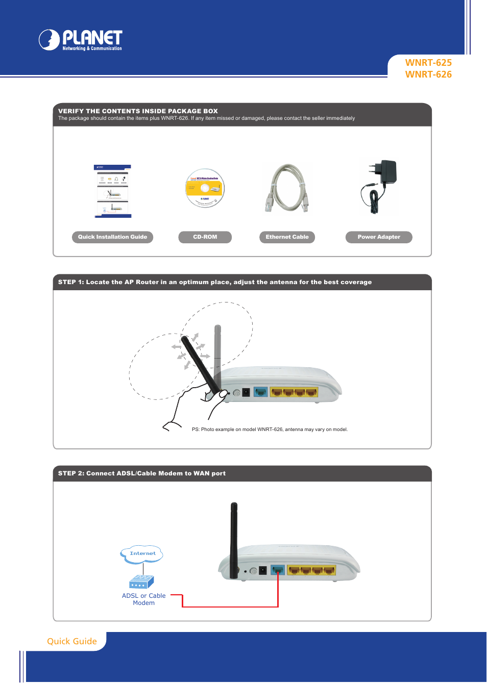 PLANET WNRT-626 User Manual | 2 pages