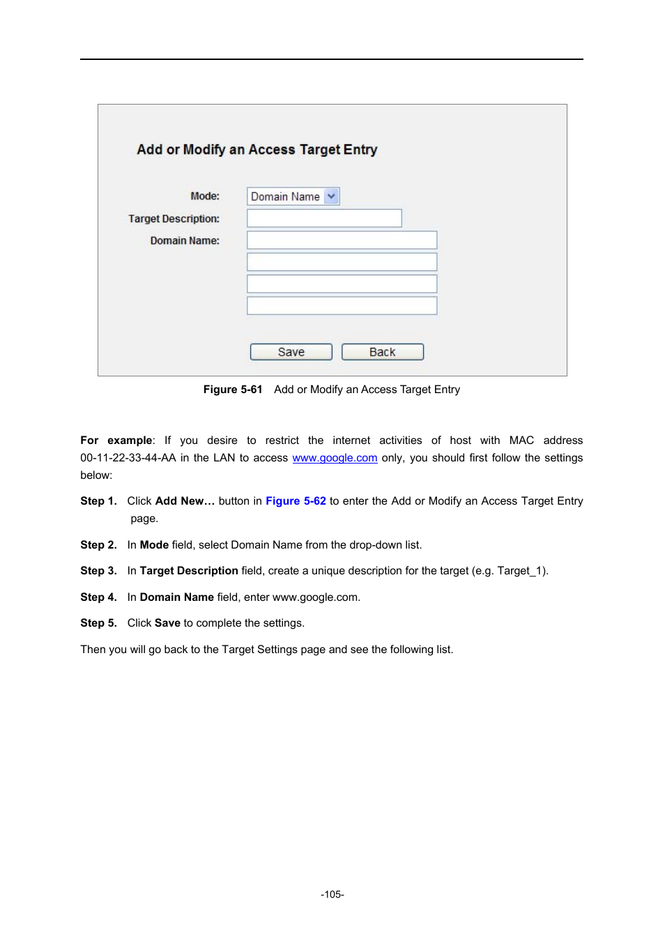 Igure, Dd or, Odify an | Ccess, Arget, Ntry | PLANET WNRT-627 User Manual | Page 105 / 165