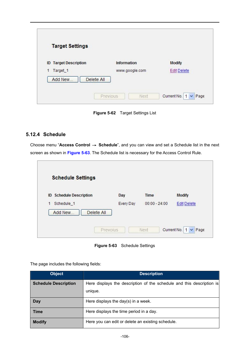 4 schedule, Schedule, Igure | Arget, Ettings, Chedule | PLANET WNRT-627 User Manual | Page 106 / 165