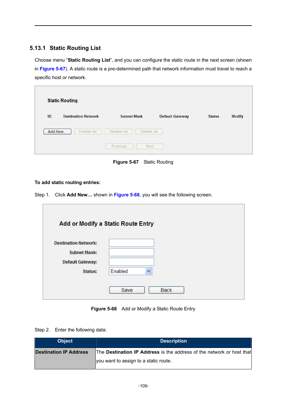 1 static routing list, Static routing list, Igure | Tatic, Outing, Dd or, Odify a, Oute, Ntry | PLANET WNRT-627 User Manual | Page 109 / 165