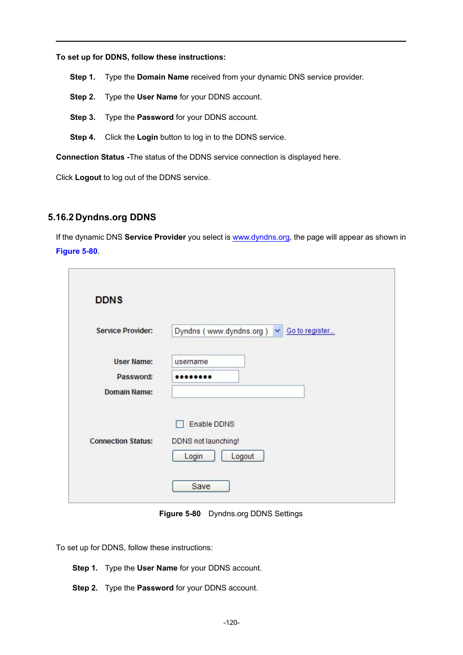 2 dyndns.org ddns, Dyndns.org ddns, Igure | Yndns, Ddns, Ettings | PLANET WNRT-627 User Manual | Page 120 / 165