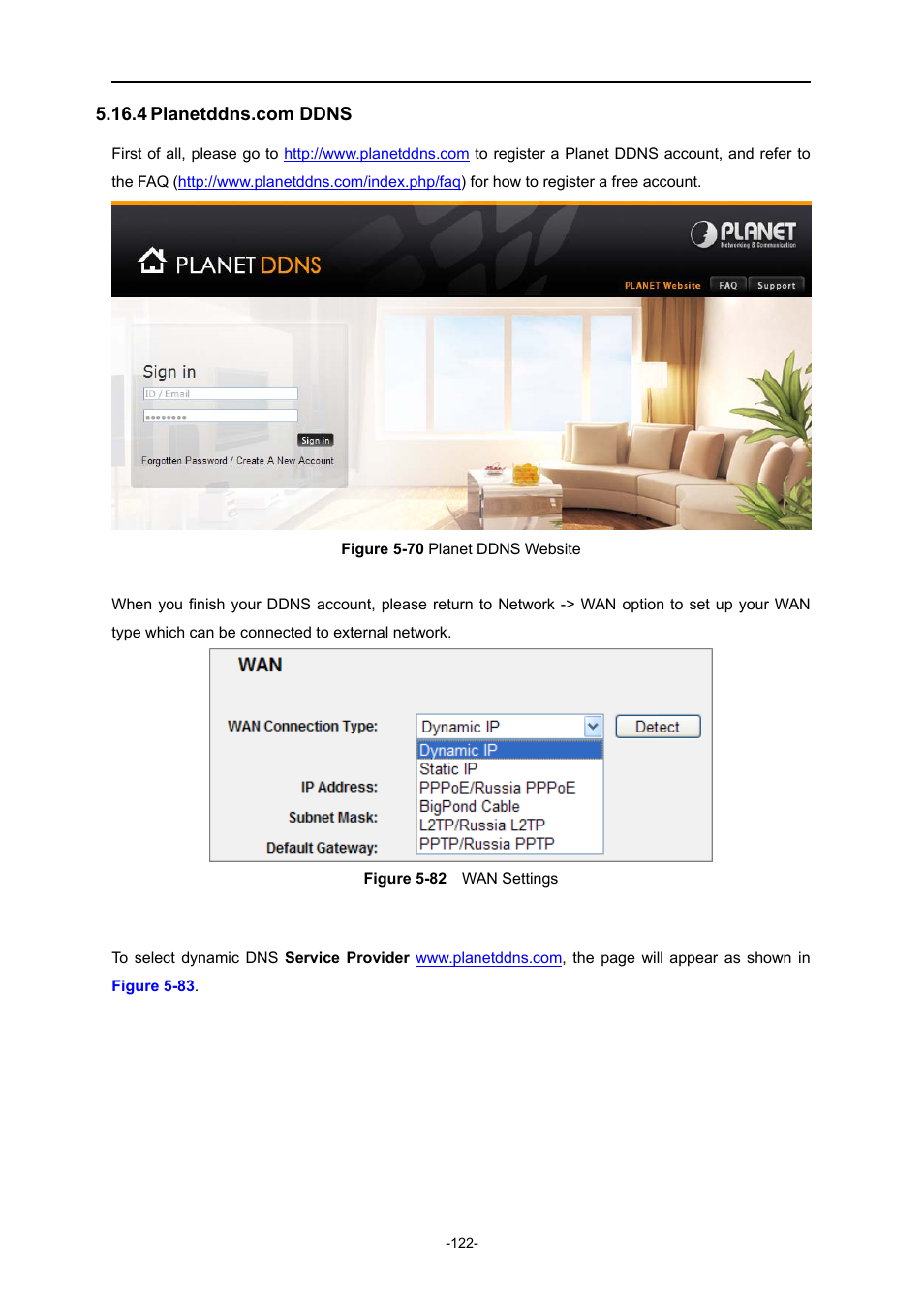 4 planetddns.com ddns, Planetddns.com ddns, Igure | Ettings | PLANET WNRT-627 User Manual | Page 122 / 165