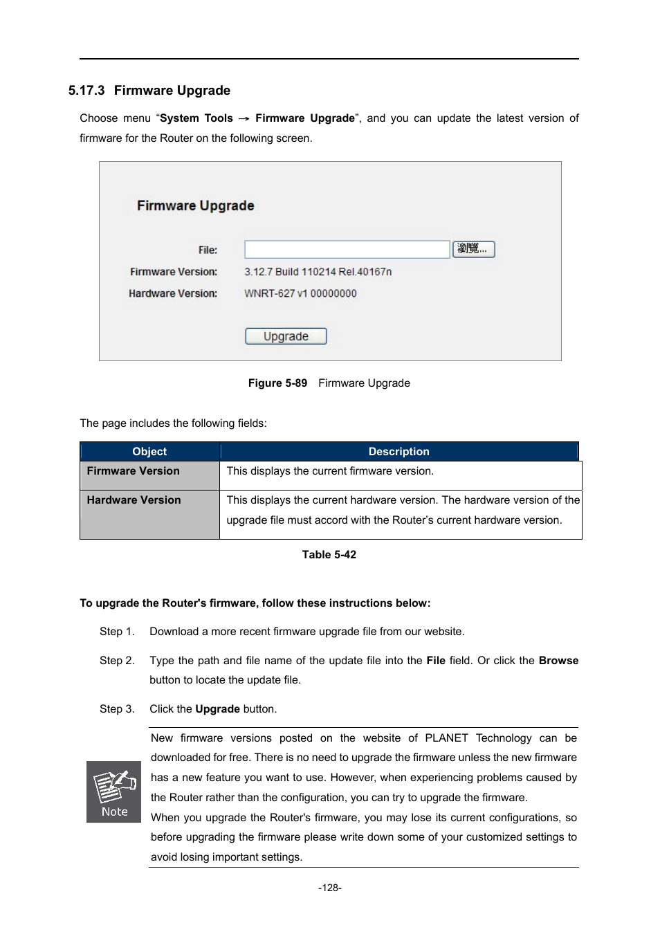 3 firmware upgrade, Firmware upgrade, Igure | Irmware, Pgrade | PLANET WNRT-627 User Manual | Page 128 / 165
