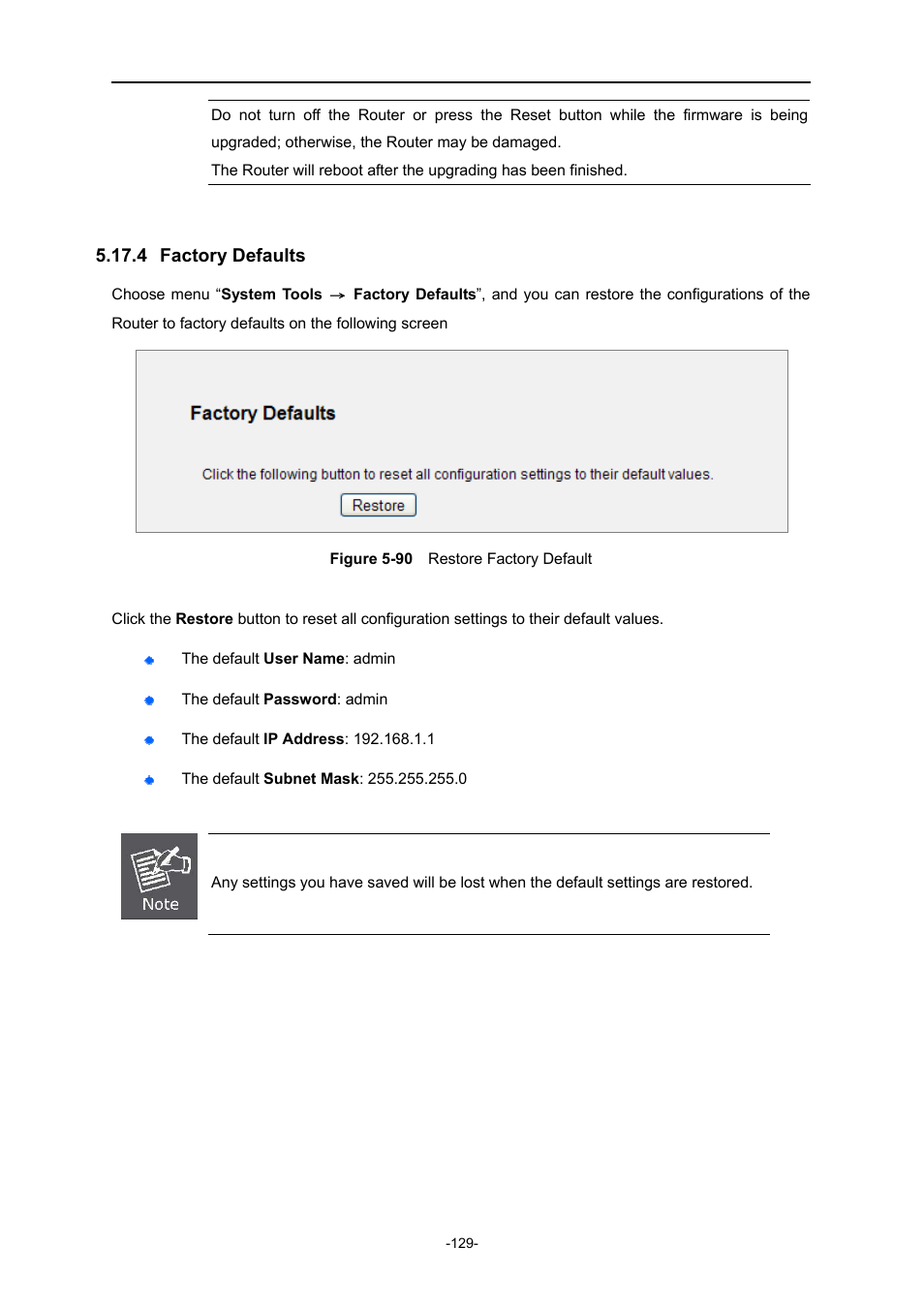4 factory defaults, Factory defaults, Igure | Estore, Actory, Efault | PLANET WNRT-627 User Manual | Page 129 / 165
