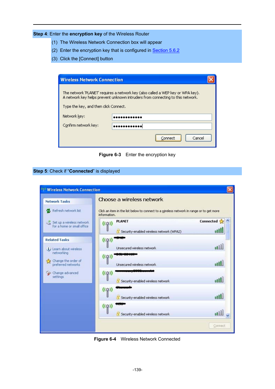 Igure, Nter the encryption key, Ireless | Etwork, Onnected | PLANET WNRT-627 User Manual | Page 139 / 165