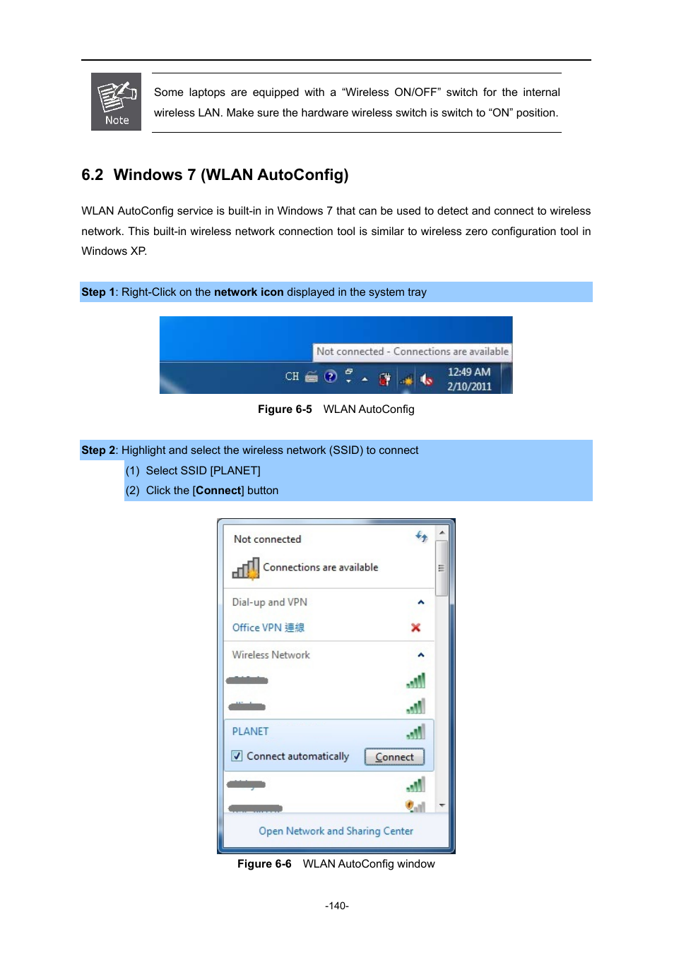 2 windows 7 (wlan autoconfig), Windows 7 (wlan autoconfig), Igure | Wlan, Onfig, Onfig window | PLANET WNRT-627 User Manual | Page 140 / 165