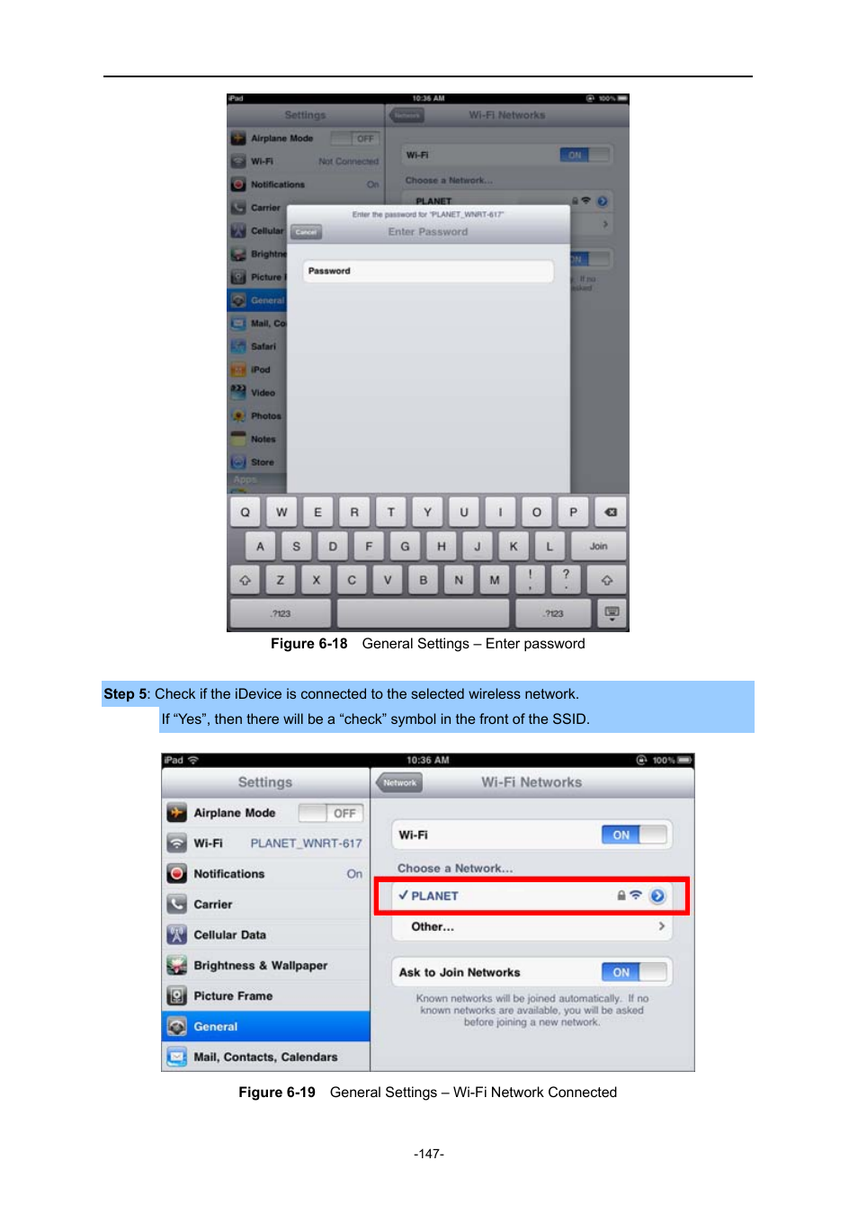 Igure, Eneral, Ettings | Nter password, Etwork, Onnected | PLANET WNRT-627 User Manual | Page 147 / 165