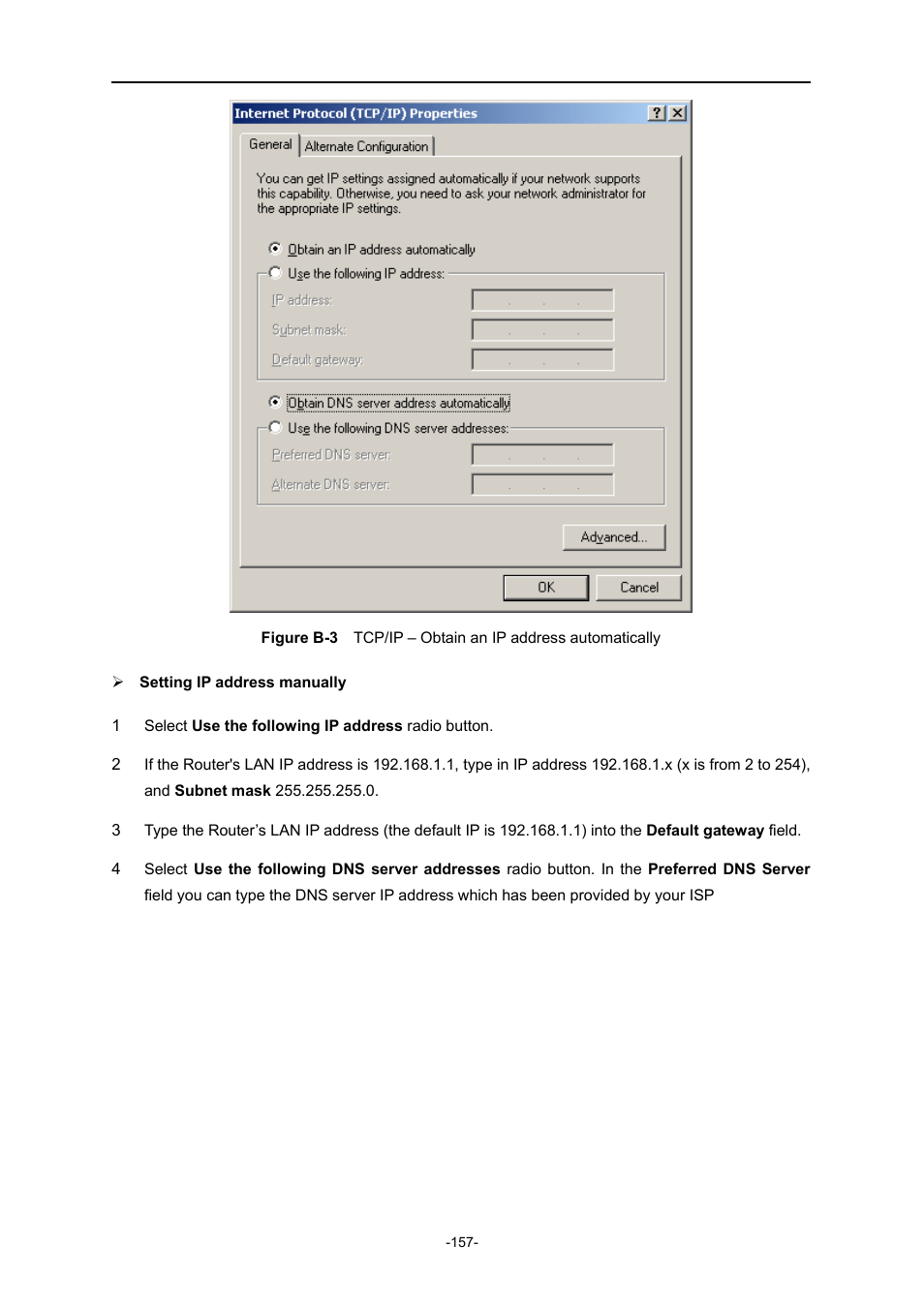 Igure, Tcp/ip, Btain an | Address automatically | PLANET WNRT-627 User Manual | Page 157 / 165