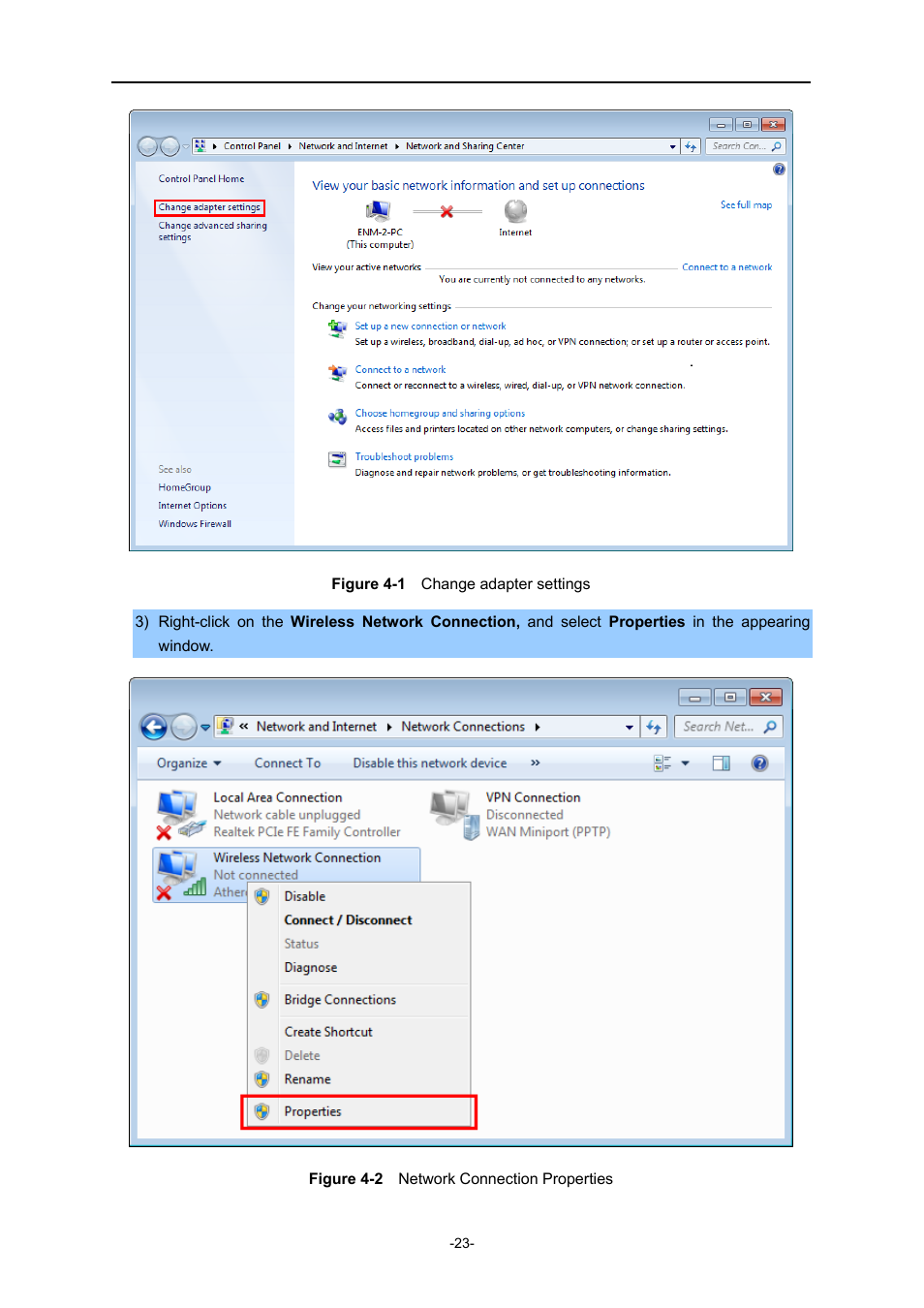 Igure, Hange adapter settings, Etwork | Onnection, Roperties | PLANET WNRT-627 User Manual | Page 23 / 165