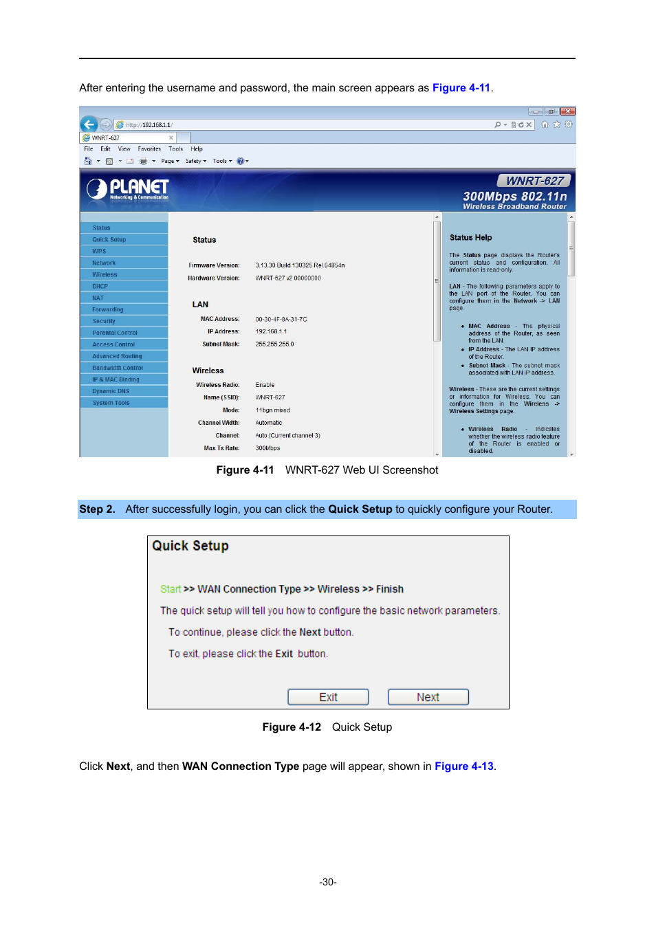 Igure, Wnrt-627, Creenshot | Uick, Etup | PLANET WNRT-627 User Manual | Page 30 / 165