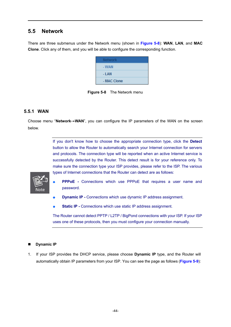 5 network, 1 wan, Network | Igure, Etwork menu | PLANET WNRT-627 User Manual | Page 44 / 165