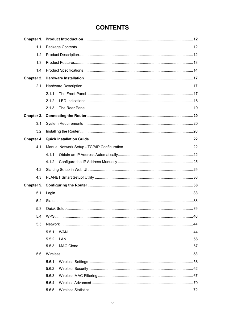 PLANET WNRT-627 User Manual | Page 5 / 165