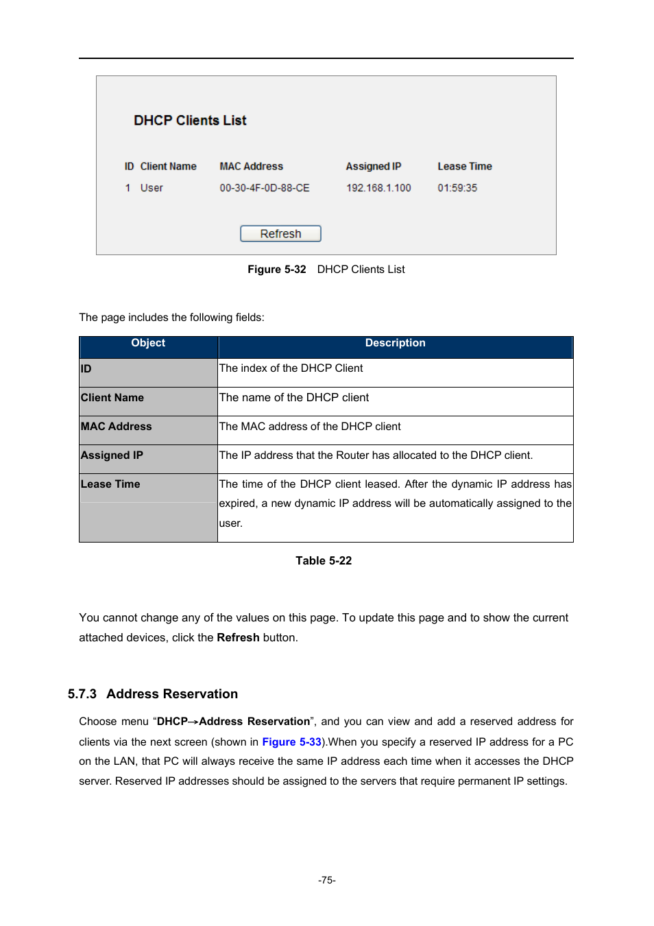 3 address reservation, Address reservation, Igure | Dhcp, Lients | PLANET WNRT-627 User Manual | Page 75 / 165
