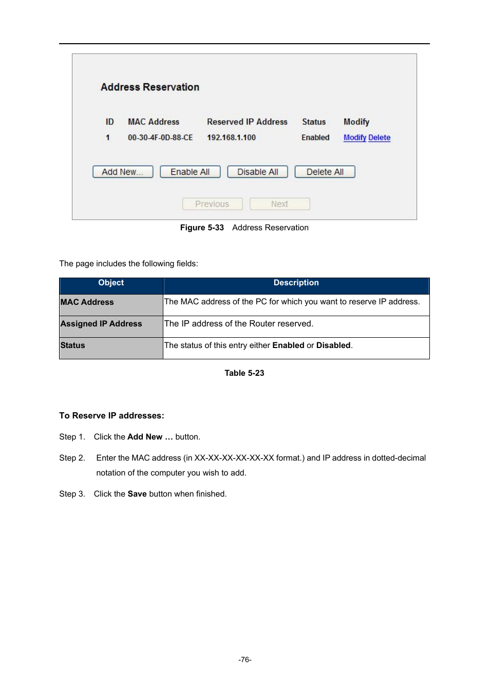 Igure, Ddress, Eservation | When you specify a reserved ip address for a pc | PLANET WNRT-627 User Manual | Page 76 / 165