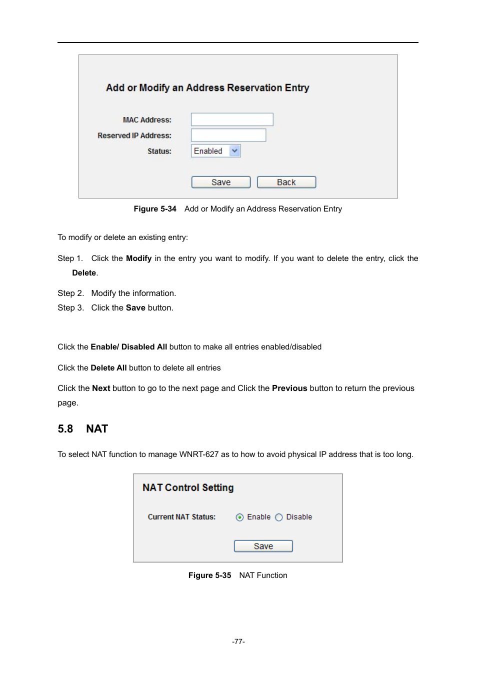 8 nat, Igure, Dd or | Odify an, Ddress, Eservation, Ntry, Unction | PLANET WNRT-627 User Manual | Page 77 / 165
