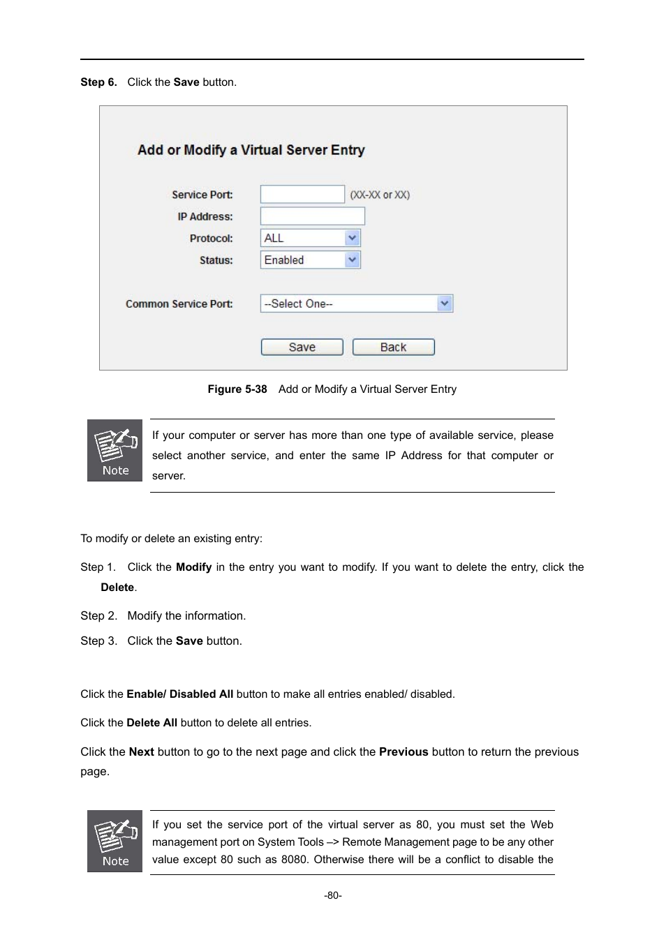 Igure, Dd or, Odify a | Irtual, Erver, Ntry | PLANET WNRT-627 User Manual | Page 80 / 165