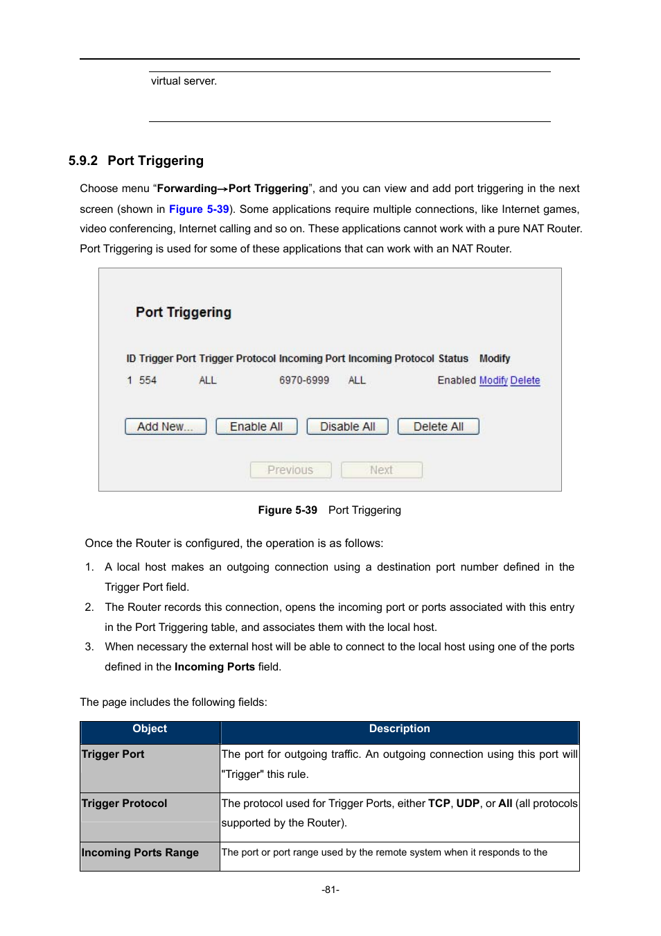2 port triggering, Port triggering, Igure | Riggering | PLANET WNRT-627 User Manual | Page 81 / 165