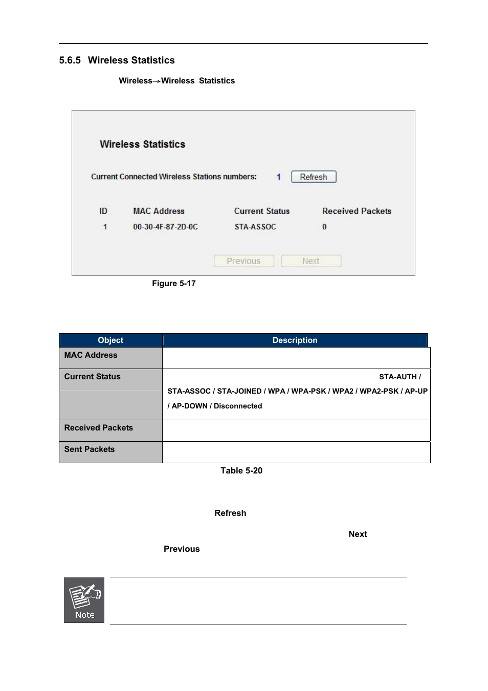5 wireless statistics, Wireless statistics | PLANET WNRT-627 User Manual | Page 67 / 156