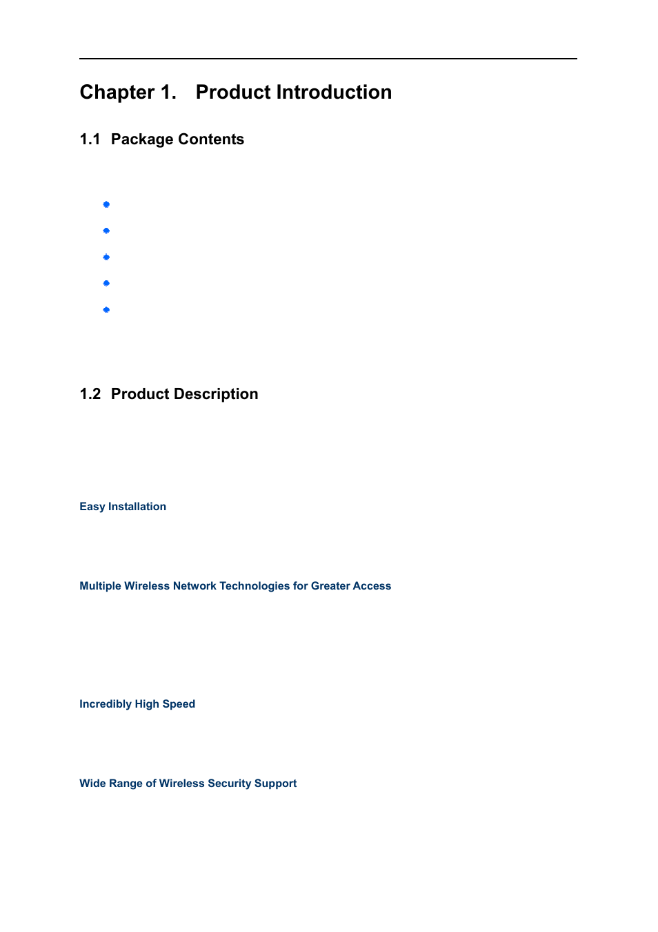 Chapter 1. product introduction, 1 package contents, 2 product description | Chapter 1, Product introduction, Package contents, Product description | PLANET WNRT-627 User Manual | Page 8 / 156