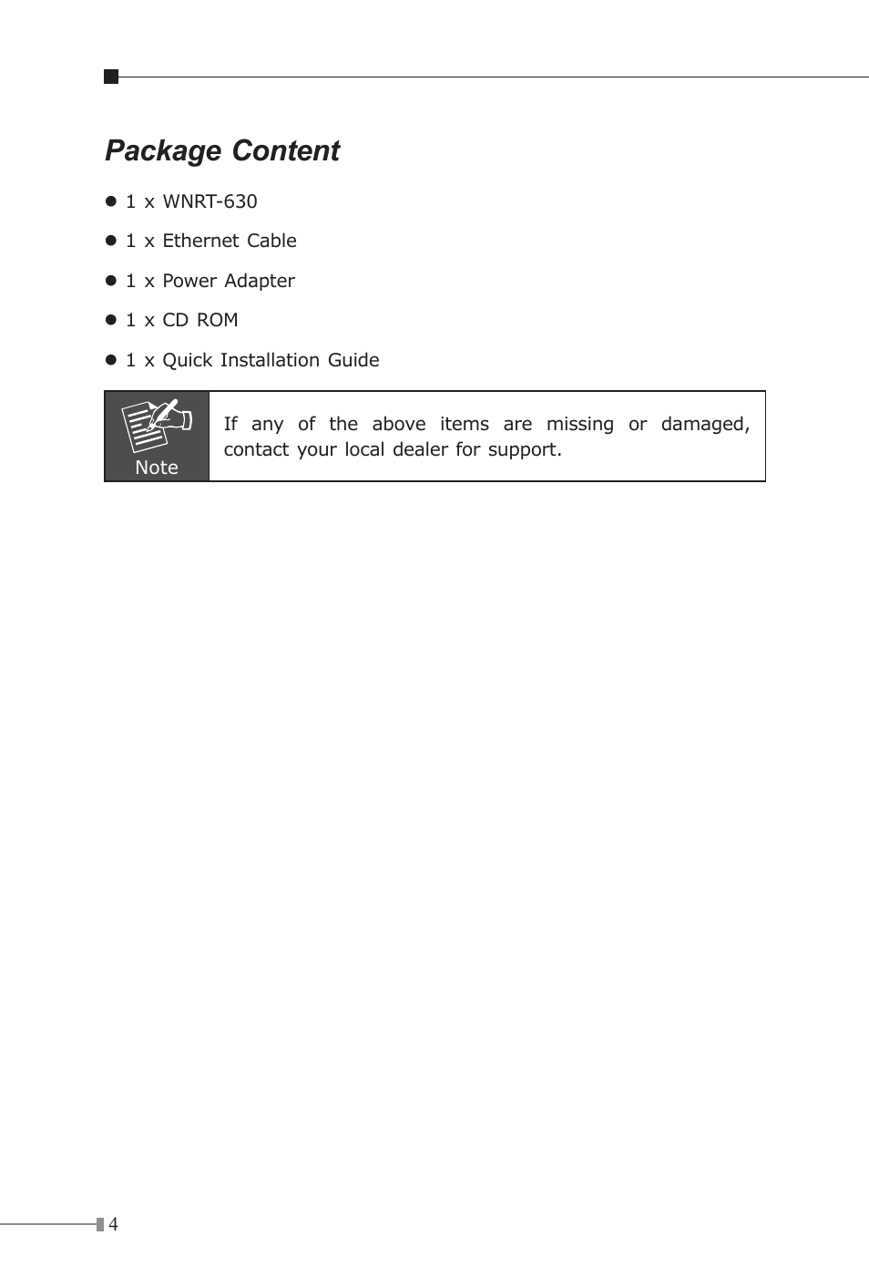 Package content | PLANET WNRT-630 User Manual | Page 4 / 12