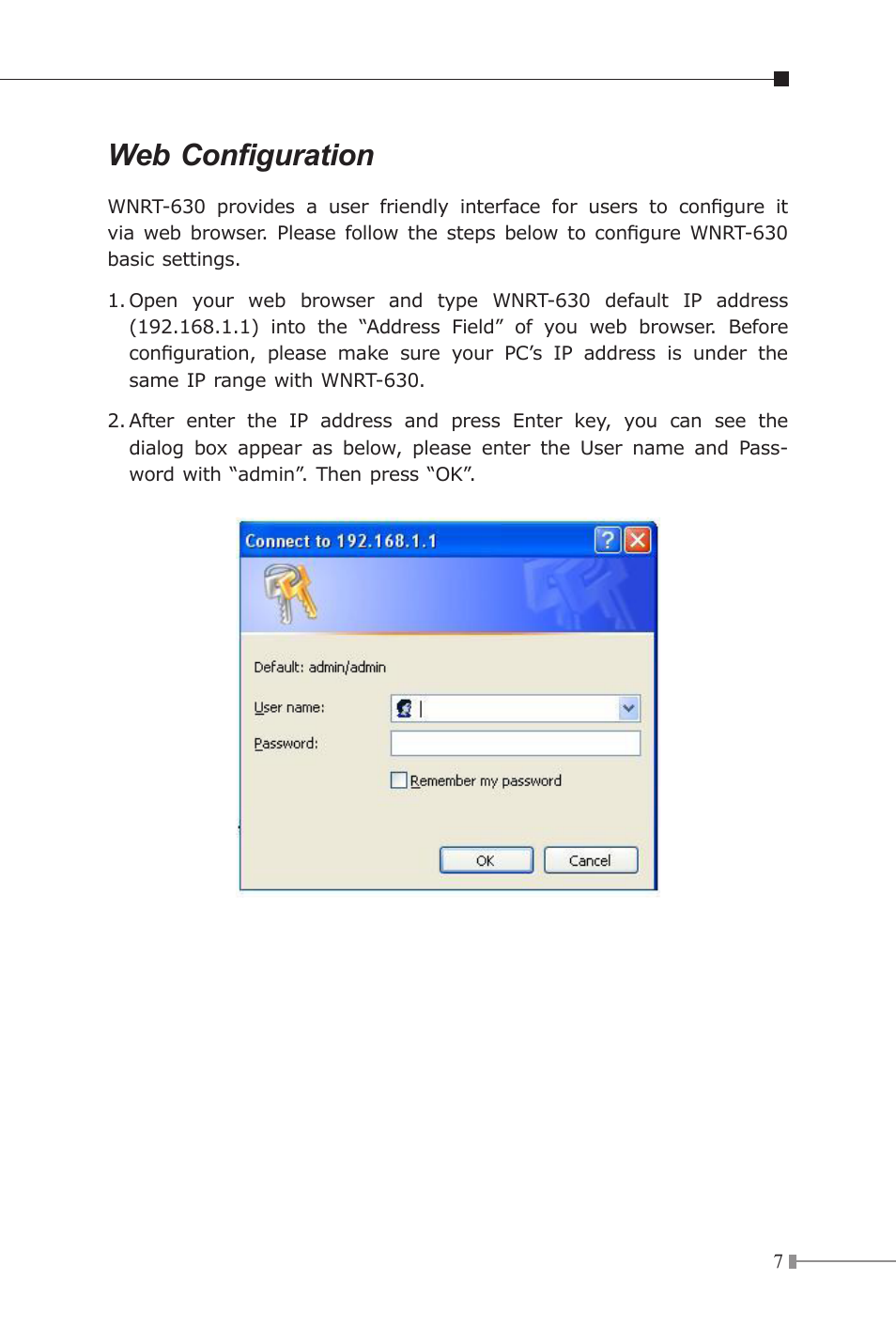 Web configuration | PLANET WNRT-630 User Manual | Page 7 / 12