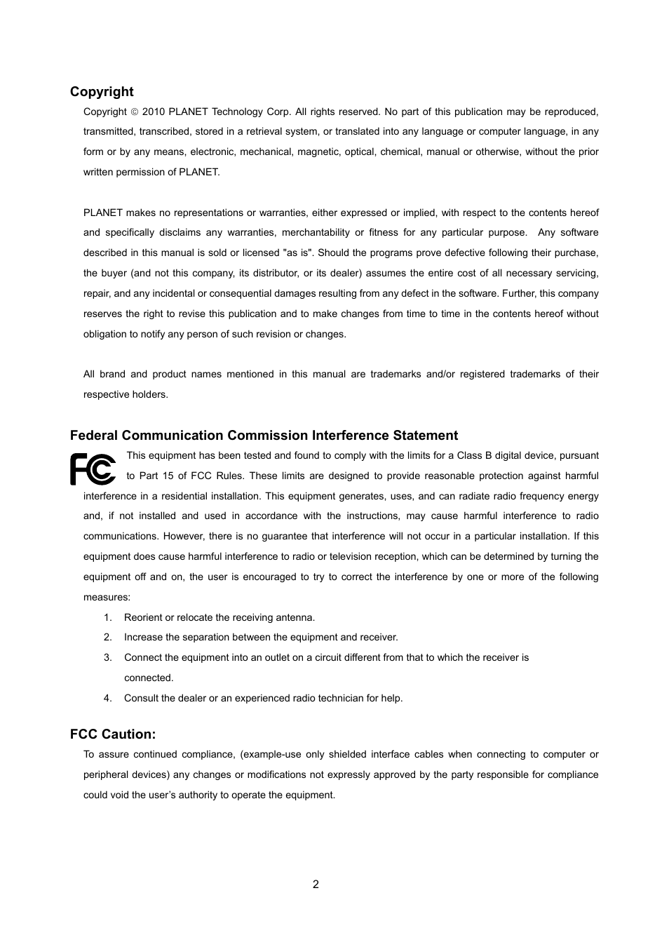 Copyright, Fcc caution | PLANET WNRT-632 User Manual | Page 2 / 86