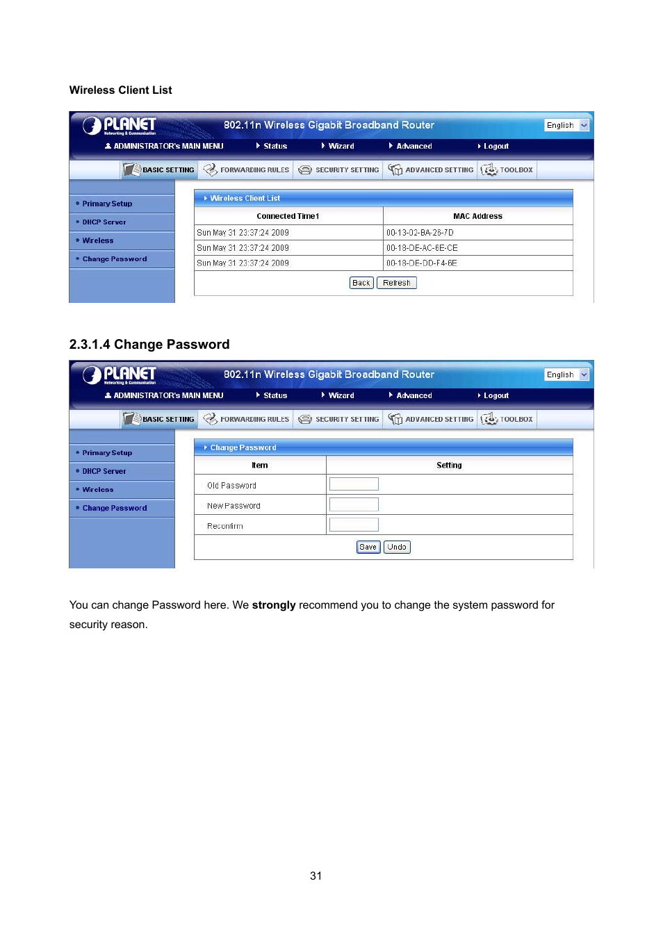 4 change password | PLANET WNRT-632 User Manual | Page 31 / 86