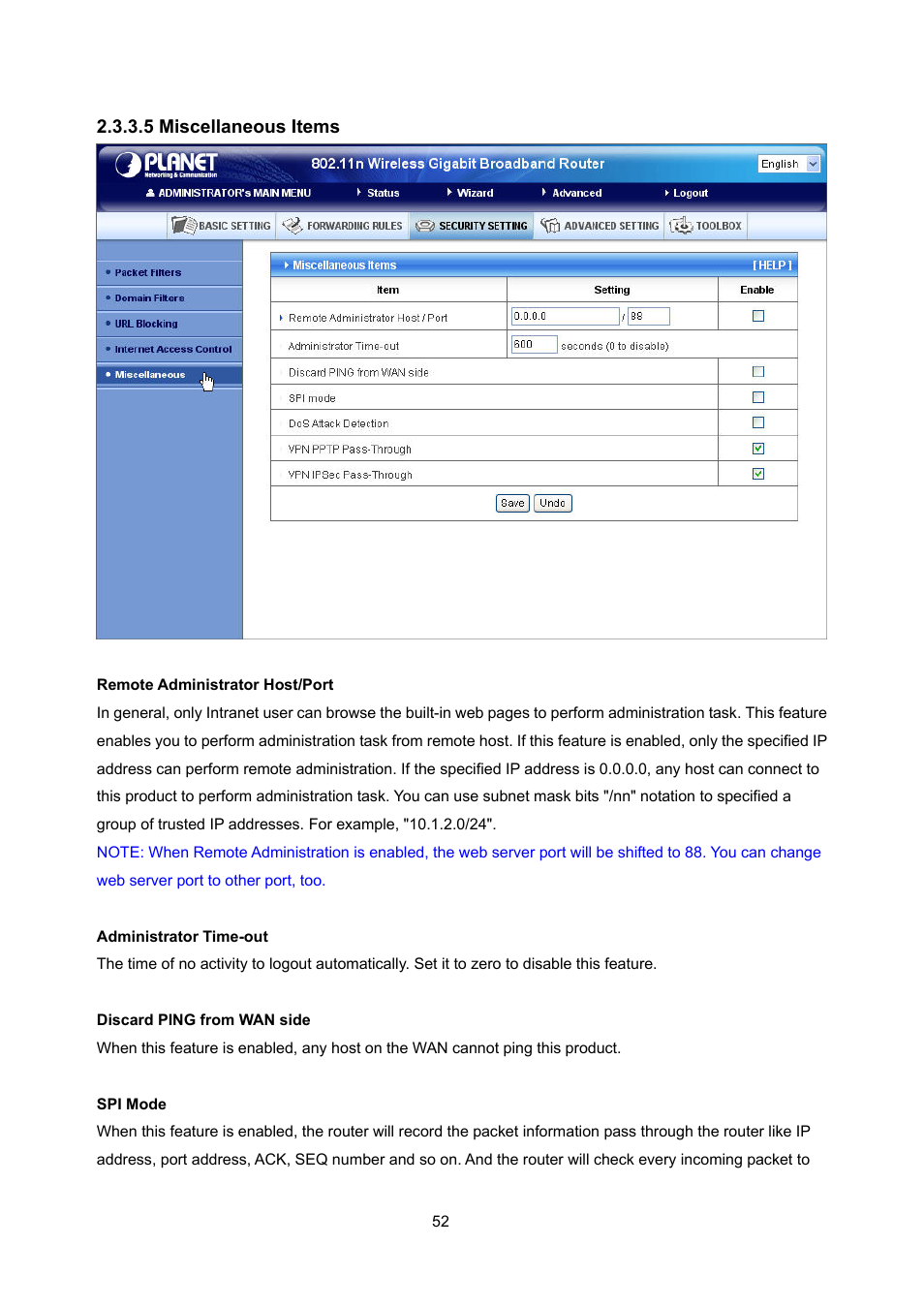 5 miscellaneous items | PLANET WNRT-632 User Manual | Page 52 / 86